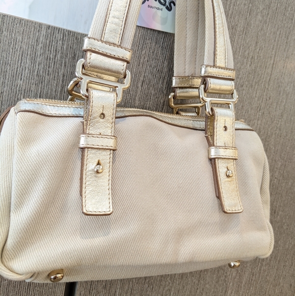 YSL: Metallic Mini Boston Kahala Canvas Leather Tote Shoulder Bag - Picture 14 of 16